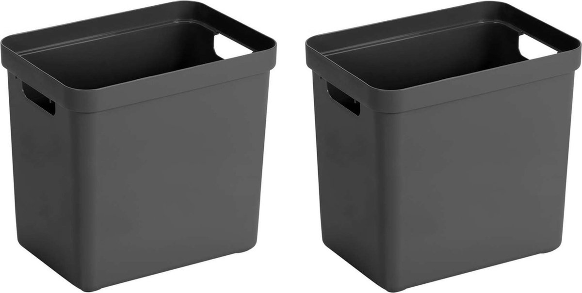 Sunware Opbergbox Sigma - 4x - kunststof - antraciet - 25 liter - Opbergbakken/opbergers - 35 x 25 x 36 cm Grijs