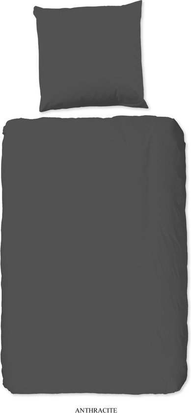 HIP Dekbedovertrek "uni dessin" - Antraciet - (200x200/220 cm) - Katoen Satijn