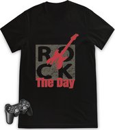 Jongens tshirt met gitaar print - Maten 92 t/tm 164 - Shirt kleur zwart.
