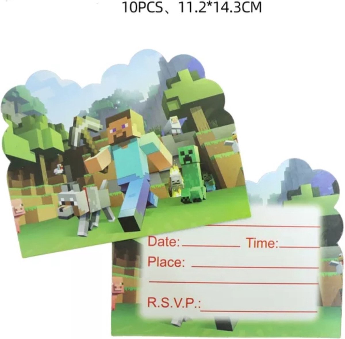 Cartes d'invitation Minecraft 10 pièces
