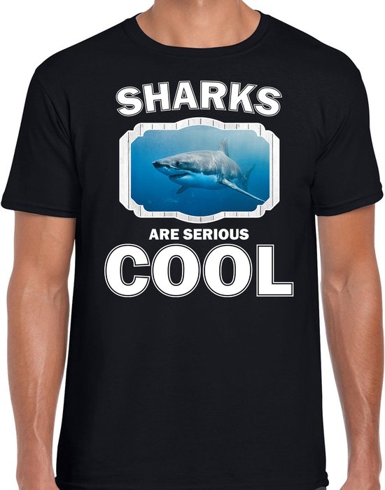 Dieren haaien t-shirt zwart heren - sharks are serious cool shirt - cadeau t-shirt haai/ haaien liefhebber S