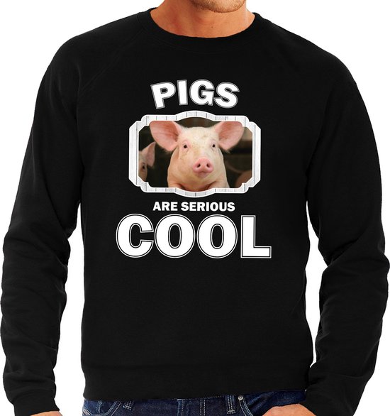 Dieren varkens sweater zwart heren - pigs are serious cool trui - cadeau sweater varken/ varkens liefhebber L