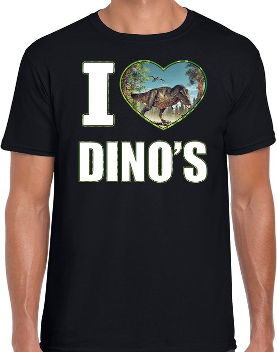 J'aime le t-shirt de dino avec photo d'animaux d'un dino noir pour homme - chemise cadeau Tyrannosaurus Rex dino's amant 2XL