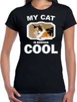 Lapjeskat katten t-shirt my cat is serious cool zwart - dames - katten / poezen liefhebber cadeau shirt S