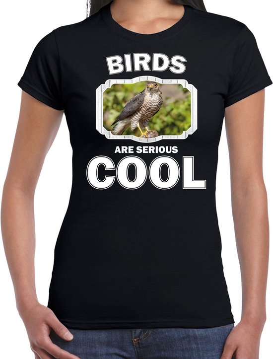 Dieren vogels t-shirt zwart dames - birds are serious cool shirt - cadeau t-shirt havik roofvogel/ vogels liefhebber XS