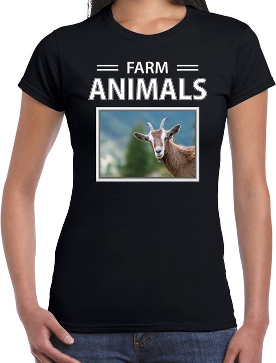 Dieren foto t-shirt Geit - zwart - dames - farm animals - cadeau shirt Geiten liefhebber L