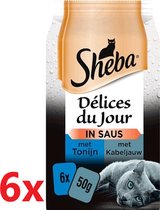 Sheba - Delices Du Jour - Tonijn en Kabeljauw in Saus- Maaltijdzakjes - 6 verpakkingen van (6x50g) - Kattenvoer