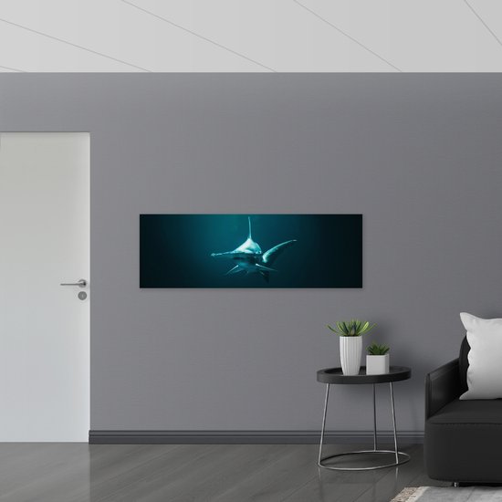 WallClassics - Poster Brillant - Requin Marteau dans l' Water - 150x50 cm Photo sur Papier Poster avec Finition Brillante