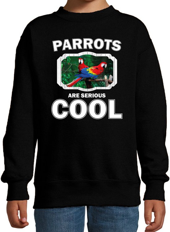 Dieren papegaaien sweater zwart kinderen - parrots are serious cool trui jongens/ meisjes - cadeau papegaai/ papegaaien liefhebber - kinderkleding / kleding 170/176