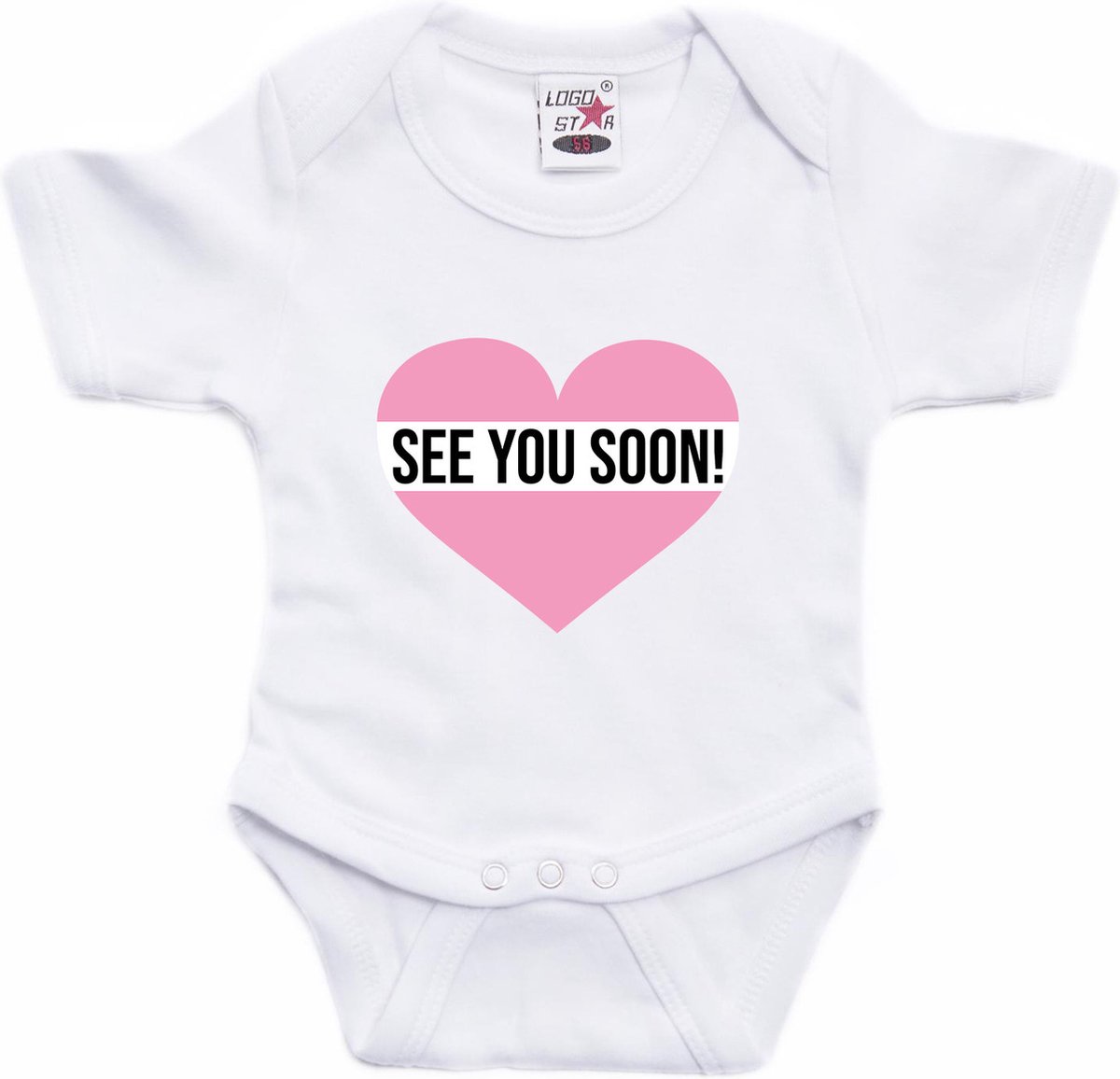 See you soon roze hart gender reveal cadeau tekst baby rompertje wit meisjes - Kraamcadeau - Babykleding 68
