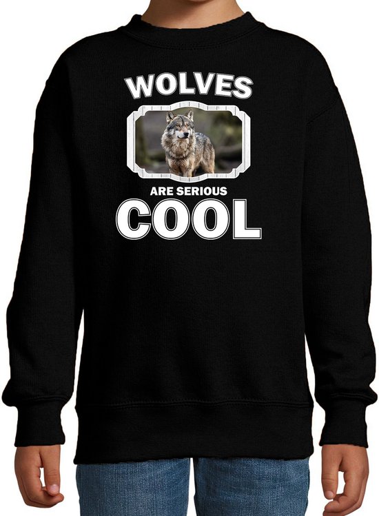 Dieren wolven sweater zwart kinderen - wolfs are serious cool trui jongens/ meisjes - cadeau wolf/ wolven liefhebber - kinderkleding / kleding 122/128