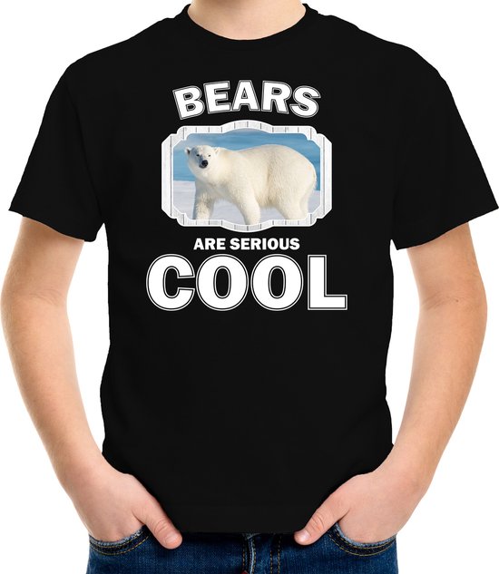 Dieren ijsberen t-shirt zwart kinderen - bears are serious cool shirt  jongens/ meisjes - cadeau shirt grote ijsbeer/ ijsberen liefhebber - kinderkleding / kleding 110/116
