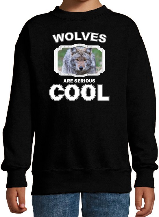 Dieren wolven sweater zwart kinderen - wolves are serious cool trui jongens/ meisjes - cadeau wolf/ wolven liefhebber - kinderkleding / kleding 170/176