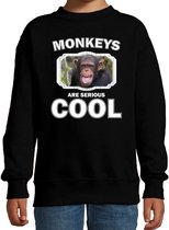 Dieren apen sweater zwart kinderen - monkeys are serious cool trui jongens/ meisjes - cadeau chimpansee/ apen liefhebber - kinderkleding / kleding 122/128