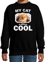 Rode kat katten trui / sweater my cat is serious cool zwart - kinderen - katten / poezen liefhebber cadeau sweaters - kinderkleding / kleding 134/146