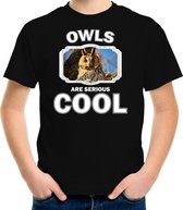 Dieren uilen t-shirt zwart kinderen - owls are serious cool shirt  jongens/ meisjes - cadeau shirt ransuil/ uilen liefhebber - kinderkleding / kleding 110/116