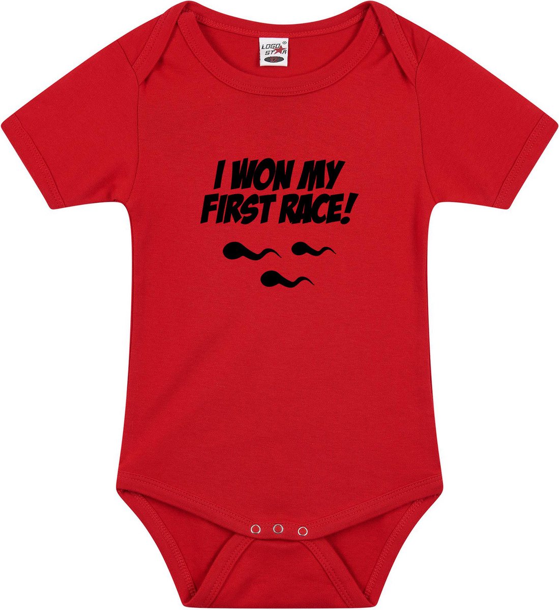 I won my first race tekst baby rompertje rood jongens en meisjes - Kraamcadeau - Babykleding 56