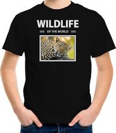 Dieren foto t-shirt Luipaard - zwart - kinderen - wildlife of the world - cadeau shirt Luipaarden liefhebber - kinderkleding / kleding 134/140