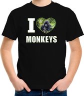 I love monkeys t-shirt met dieren foto van een Gorilla aap zwart voor kinderen - cadeau shirt apen liefhebber - kinderkleding / kleding 158/164