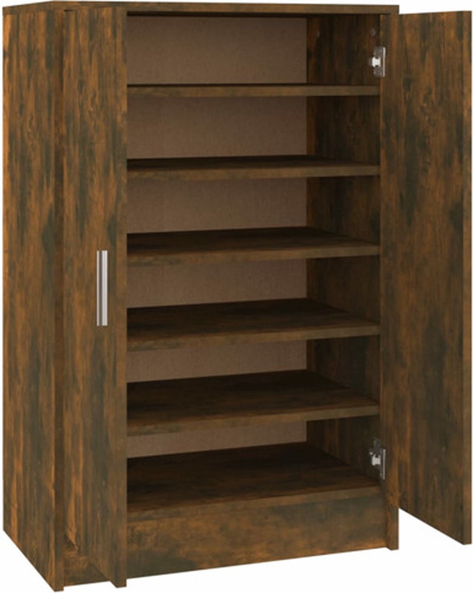 vidaXL Schoenenkast - 60x35x92 - cm - bewerkt - hout - gerookt - eikenkleurig gerookt eiken