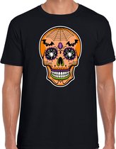 skelet gezicht day of the dead verkleed t-shirt zwart voor heren - Carnaval / Halloween shirt / kleding / kostuum XXL