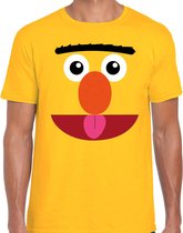 Geel cartoon knuffel gezicht verkleed t-shirt geel voor heren - Carnaval fun shirt / kleding / kostuum XL
