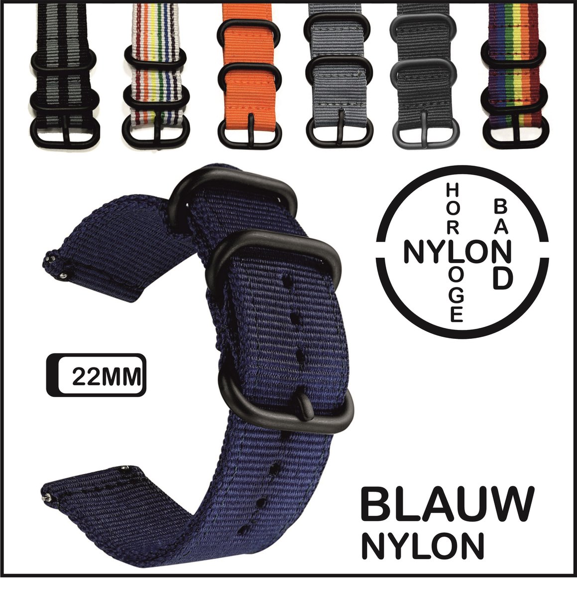 22mm Horlogeband Blauw - Vintage Strap James Bond - Nato Strap collectie - Horlogebanden - 22 mm bandbreedte voor oa. Seiko Rolex Omega Casio en Citizen - Pushpin Quick release