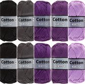 Cotton eight paars grijs katoengaren pakket - 10 bollen - pendikte 2,5 a 3mm