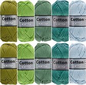 Cotton eight groen blauw katoengaren pakket - 10 bollen - pendikte 2,5 a 3mm