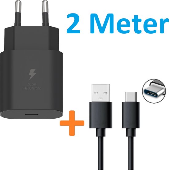 USB Adapter met USB-C Kabel 2 Meter - Snellader - 25W - Voor Samsung... | bol.com