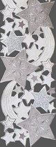 Tafelloper - Kerst - Grijs met zilveren en grijze sterren - 20 x 160 cm