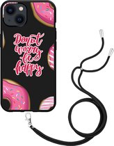 iPhone 13 Hoesje met Koord Zwart Donut Worry - Designed by Cazy
