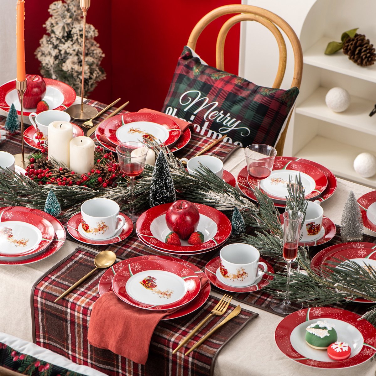 Kerst servies 30 Stuk Porselein Kerst Patroon Gift Servies Set