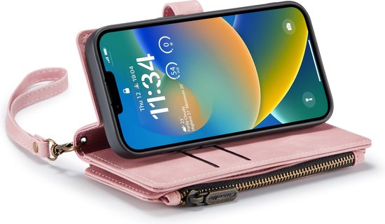 Coque Apple iPhone 14 Pink Pâle - Casemania Luxe Wallet Book Case with Zipper