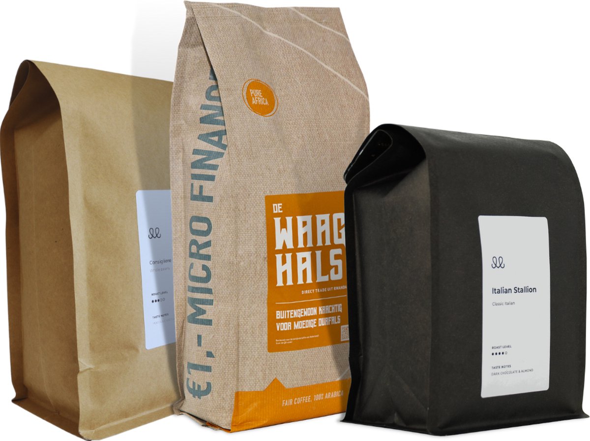 Koffiebonen proefpakket - Medium - Totaal 1KG vers Medium Gebrande koffiebonen - Arabica & Robusta Espresso Bonen - Koffie van Pure Africa & Verse Maling
