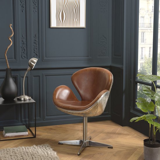Macabane - GASTON - Vintage fauteuil in bruin leer - 68x62x89cm | bol
