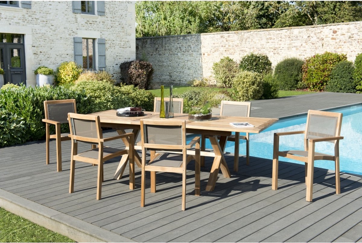 Macabane - HARRIS - Tuinmeubelen 8/10 personen teakhout - 180x100x75cm