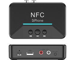 DrPhone DBR3 NFC Draadloze Bluetooth 5.0 EDR Audio Ontvanger met 3.5mm jack/ RCA / AUX + USB - HiFi Stereo Adapter – Zwart