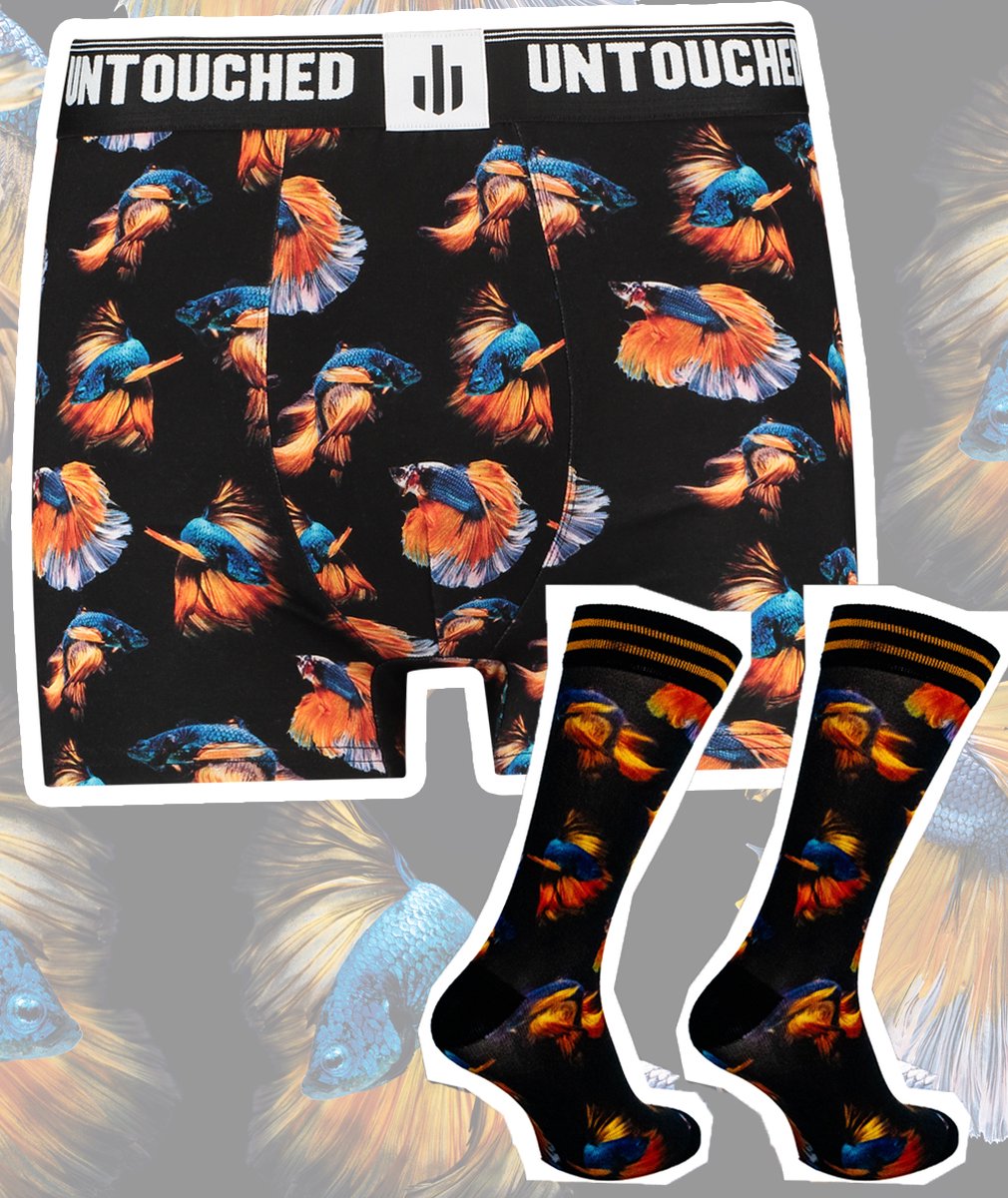 2pack Untouched Exotic Fish boxershort heren + Socks - 39-42 - L - Grappige cadeaus - Vaderdag cadeautje voor hem - Heren geschenkset - Heren cadeautips