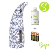 Flower Power Comfort SET - Distributeur de savon automatique - Avec savon Soopz Aloë Vera - Avec piles - No contact - Blauw - Motif fleuri - Distributeur de savon avec capteur - 300ml - Distributeur de savon