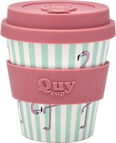 Quy Cup 230ml Ecologische Reis Beker - “Flamingo” - BPA Vrij - Gemaakt van Gerecyclede Pet Flessen met Rode Siliconen deksel