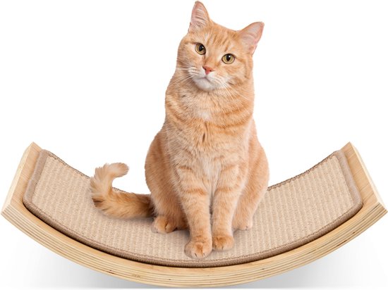 Foto: Navaris kattenhangmat aan de muur hangende kattenplank met krabmat kattenmand hangend 49 x 35 x 2 cm voor katten tot 25 kg