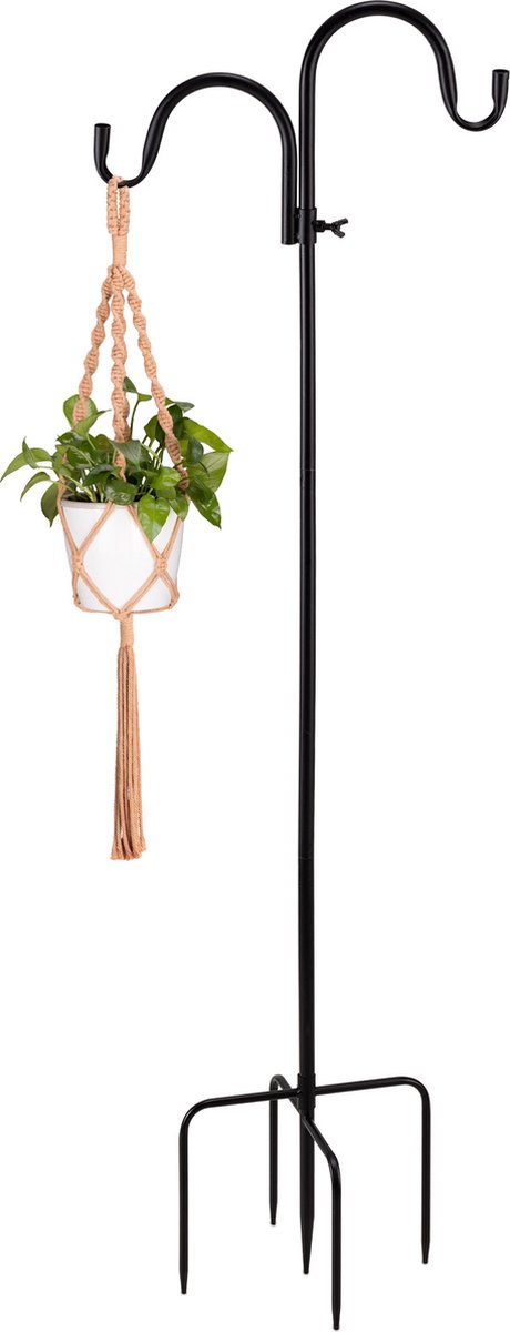Navaris plantenhaak binnen of buiten - Staande tuinhaak voor planten of decoratie - Herdershaak van staal met 2 haken - Verstelbare hoogte
