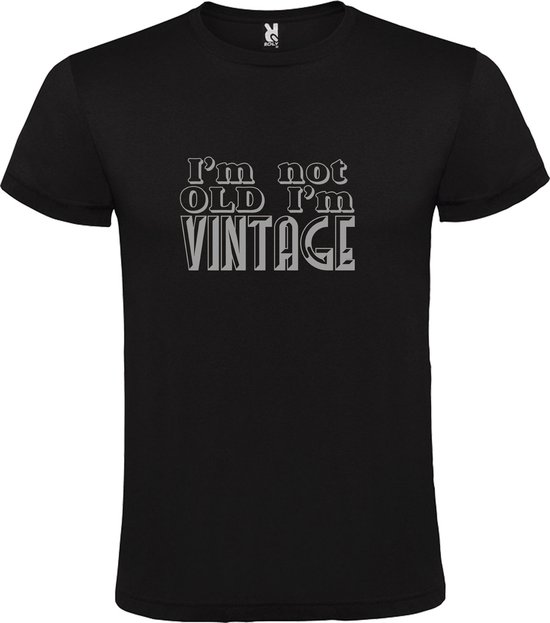 T-Shirt Zwart avec imprimé « I'm not Old I'm Vintage » Argent Taille L