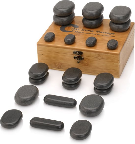 ZenGrowth® Hotstones 22 stuks – inclusief bamboe opbergdoos – voor het hele lichaam –massage stenen – 100% basaltsteen