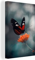 Canvas Schilderij Vlinder - Bloemen - Insect - 60x90 cm - Wanddecoratie
