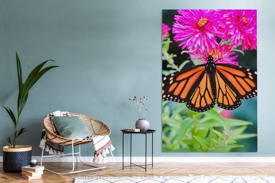 Tableau sur toile Papillon - Botanique - Fleurs - 120x180 cm - Décoration murale XXL
