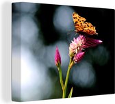 Canvas Schilderij Vlinder - Bloemen - Insecten - 120x90 cm - Wanddecoratie