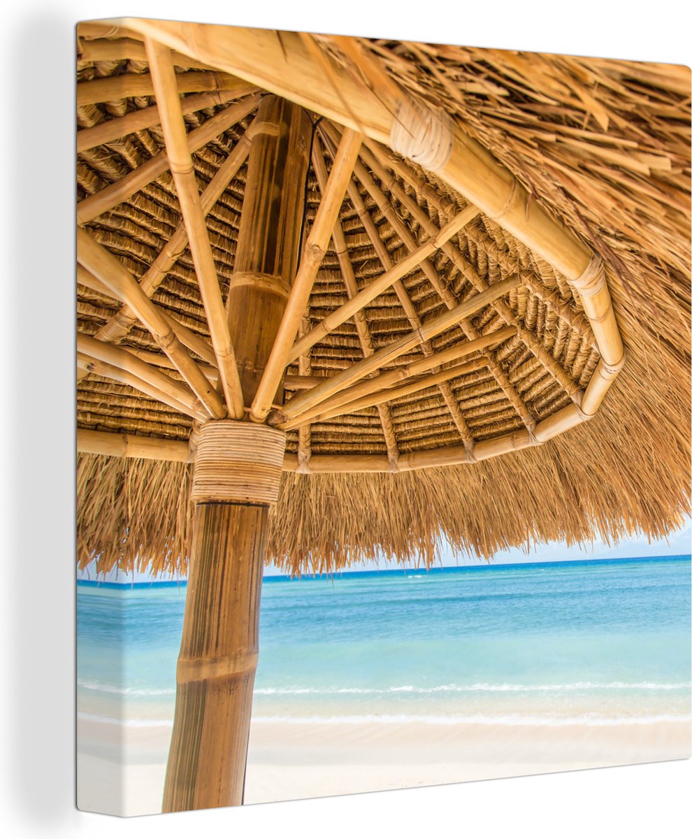 Canvas Schilderij Parasol - Strand - Zee - Tropisch - 20x20 cm - Wanddecoratie