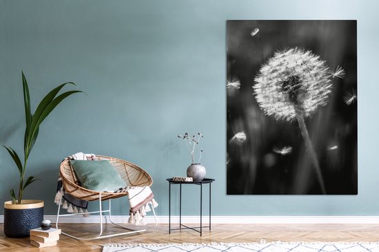 Canvas schilderij 120x160 cm - Wanddecoratie Paardenbloem - Zwart - Wit - Plant - Muurdecoratie woonkamer - Slaapkamer decoratie - Kamer accessoires - Schilderijen